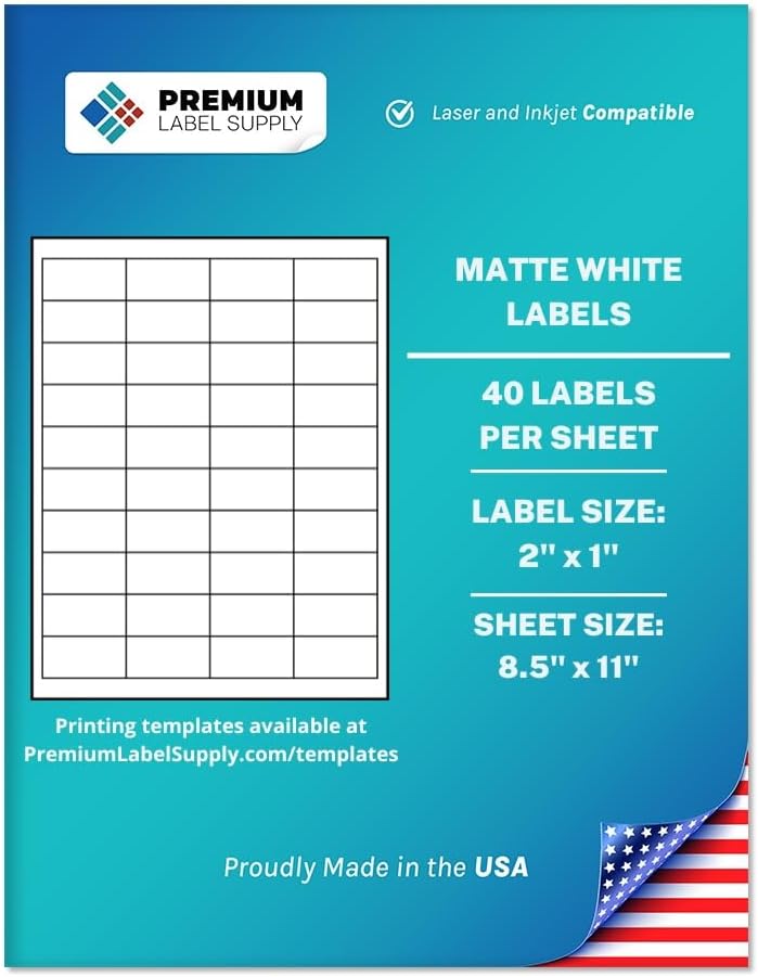 Premium Label Supply White Sticker Barcode Labels – 2' x 1' – Laser/Inkjet Compatible – (40 per Sheet), 1000 Sheets – 40,000 Total Adhesive Labels