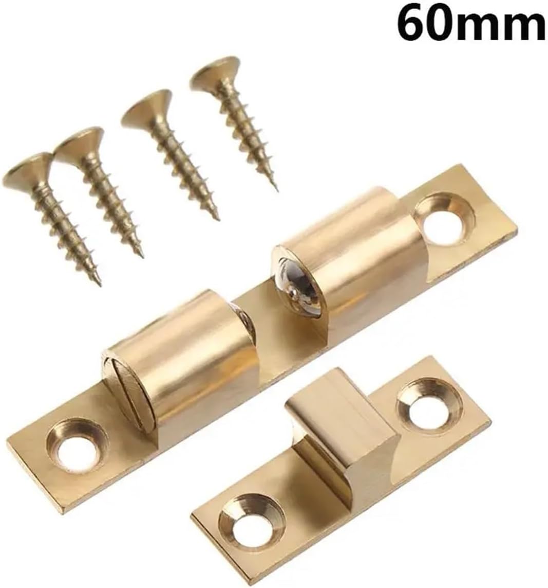 Sliding Door Lock, Door Catch 50pcs Switch Closer Screws Brass Cupboard Lock Buckle Damper Buffer Wardrobe Stopper(60mm)