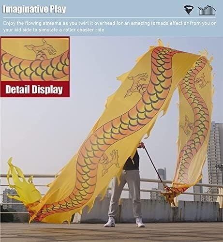 Dancing Dragon Ribbon Streamer, Dragon Silk Ribbon, Swing Fitness Dancing Dragon Ribbon Streamer, Dragon Head Silk Ribbon, Swing Ribbon Chinese Dancing Dragon Ribbon Streamer Outdoor Park(Yellow,Ft12m