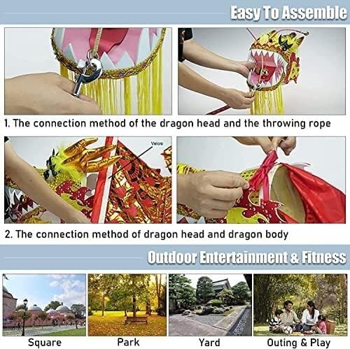 Fitness toys Dragon Ribbon Streamer,Dragon Silk Flowy,3D Colorful Dragon Silk Flowy Spinning & Shaking Poi Kungfu Dragon Dance Silk Poi For Playing/Work Out Parent-Child Game Project Outdoor Park