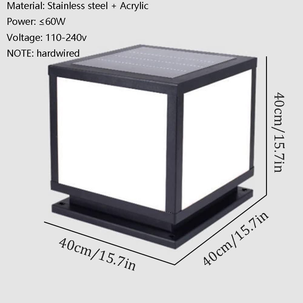 Outdoor Fence Powered Lights Garden Decoration Solar Lantern Post Lights with Pier Mount Base Outside Decorative Floor Lamp Fits 4X4, 5X5 6X6 Wooden Posts, Black/15.7In