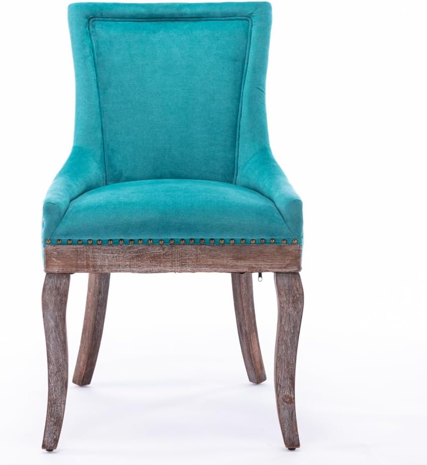 Dining Chairs Set of 2, Thickened Fabric Upholstered Chair with Neutral Solid Wood Legs & Bronze Nailhead Trim, Comfortable Accent Chairs for Dining Room/Kitchen/Living Space(Blue + Fabric)