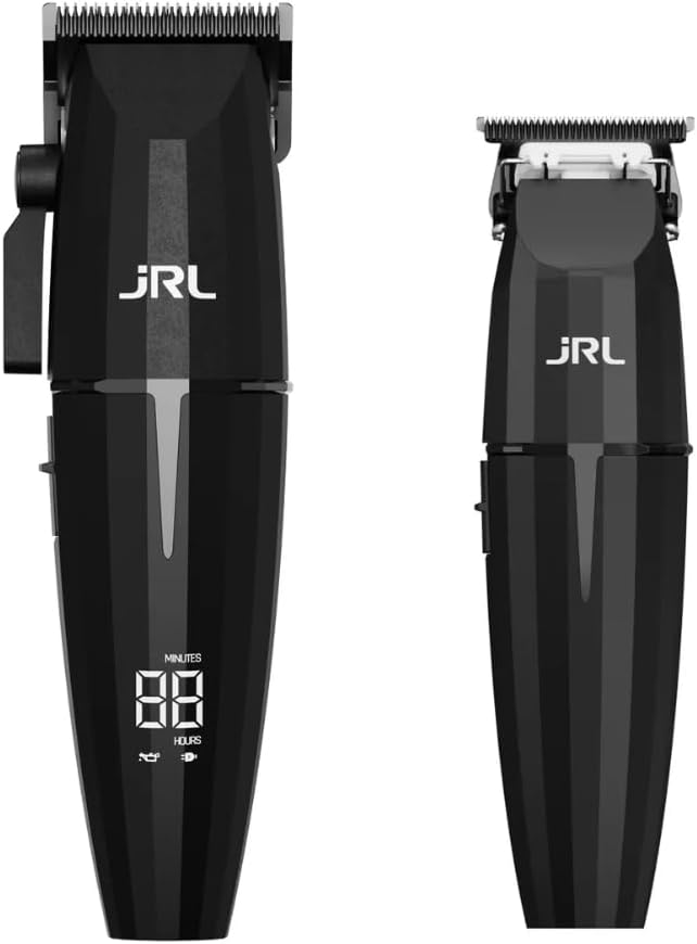 JRL Professional Cordless Hair Clipper & Trimmer Combo Set with Smart-Clip™ Adaptive Motor Technology to Prevent Snagging & Stalling, Onyx Series Barber Hair Cutting Kit, Precision Fade Blade, Black