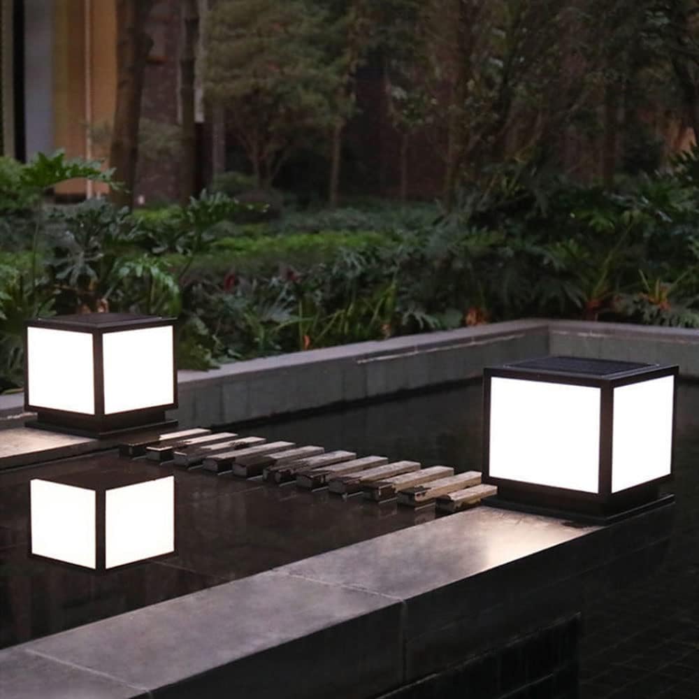 Outdoor Fence Powered Lights Garden Decoration Solar Lantern Post Lights with Pier Mount Base Outside Decorative Floor Lamp Fits 4X4, 5X5 6X6 Wooden Posts, Black/9.8In