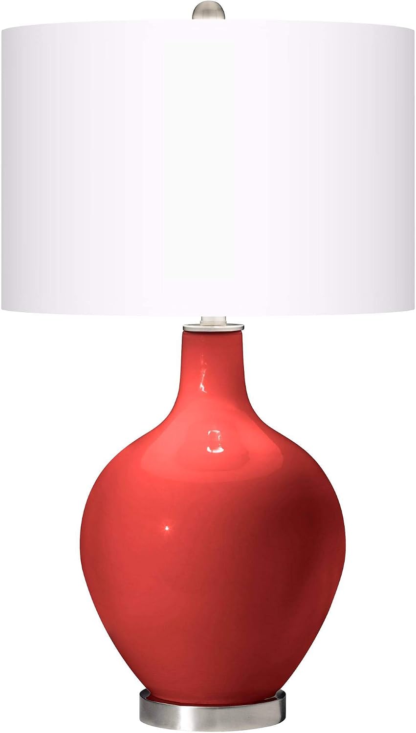 Color + Plus Modern Table Lamp 28.5' Tall Cherry Tomato Glass OVO White Linen Drum Shade for Living Room Family Bedroom Bedside Nightstand