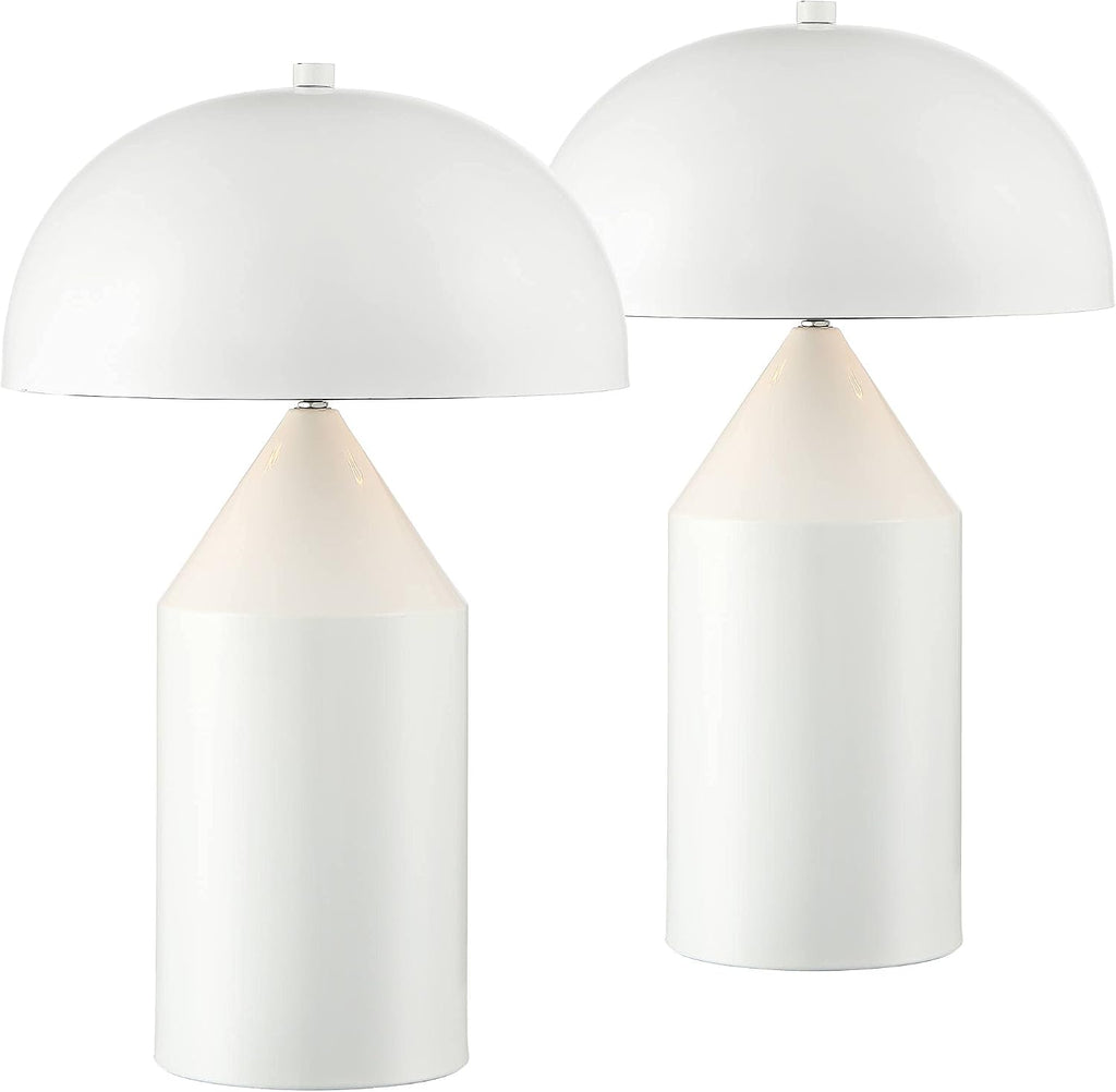 360 Lighting Felix Modern Cottage Accent Table Lamps 19' Tall Set of 2 White Tapered Geometric Metal Mushroom Dome Shade for Bedroom Living Room House Home Bedside Nightstand Office Family