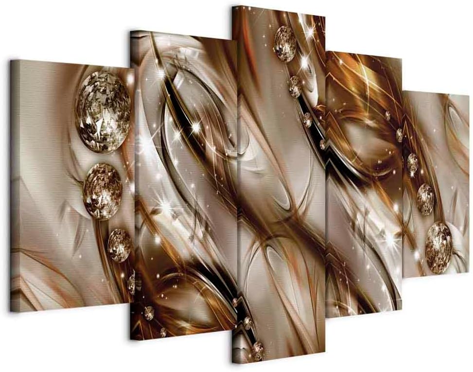 artgeist Acoustic Canvas Wall Art Abstract 40x20 in - 5pcs Home Decor Framed Stretched Picture Photo Painting Artwork for Living Room Abstraction Modern Wave Beige a-A-0171-b-n