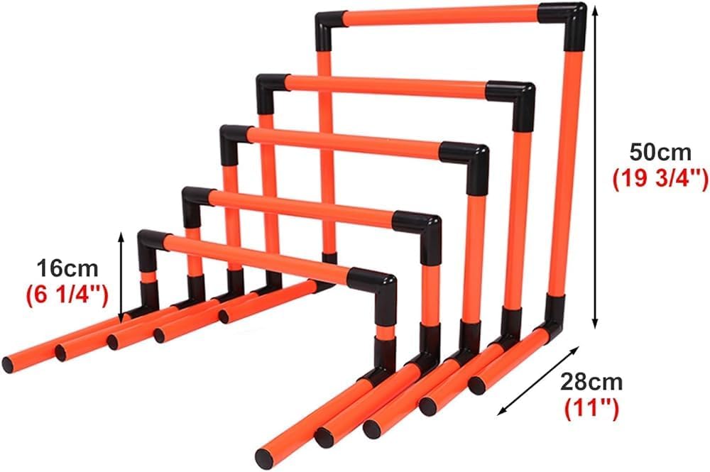 Kids Portable Hurdles Training Equipment - Plastic Soccer Agility Workout Trainer Kit, 5 Pack Different Height Hurdles, Track and Field Practice Kit(Color:red)