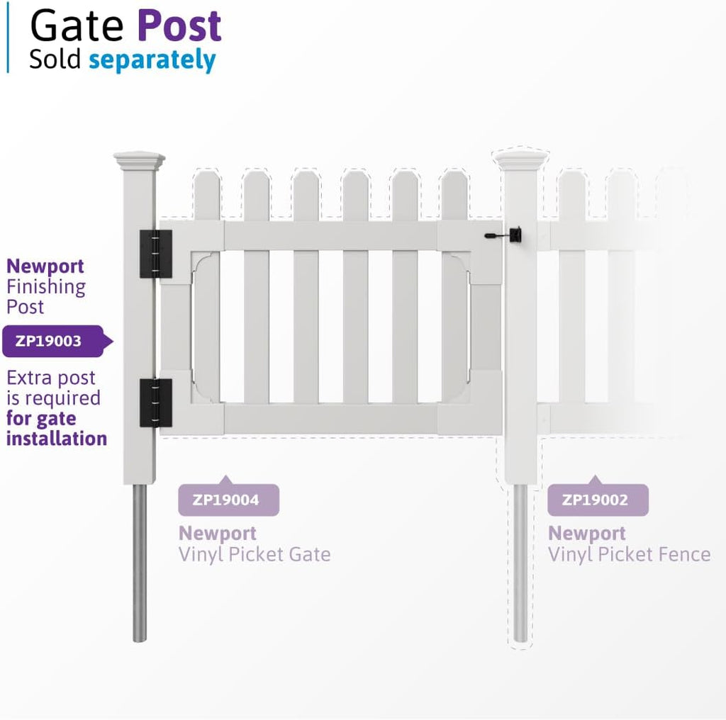 33.5in H x 42in W (1 Gate) No Dig WamBam Newport Gate Kit, White Vinyl Picket Fence Entry Kit for Newport Panels, Access Door for Backyard, Patio, Outdoor, or Garden Barrier, ZP19004