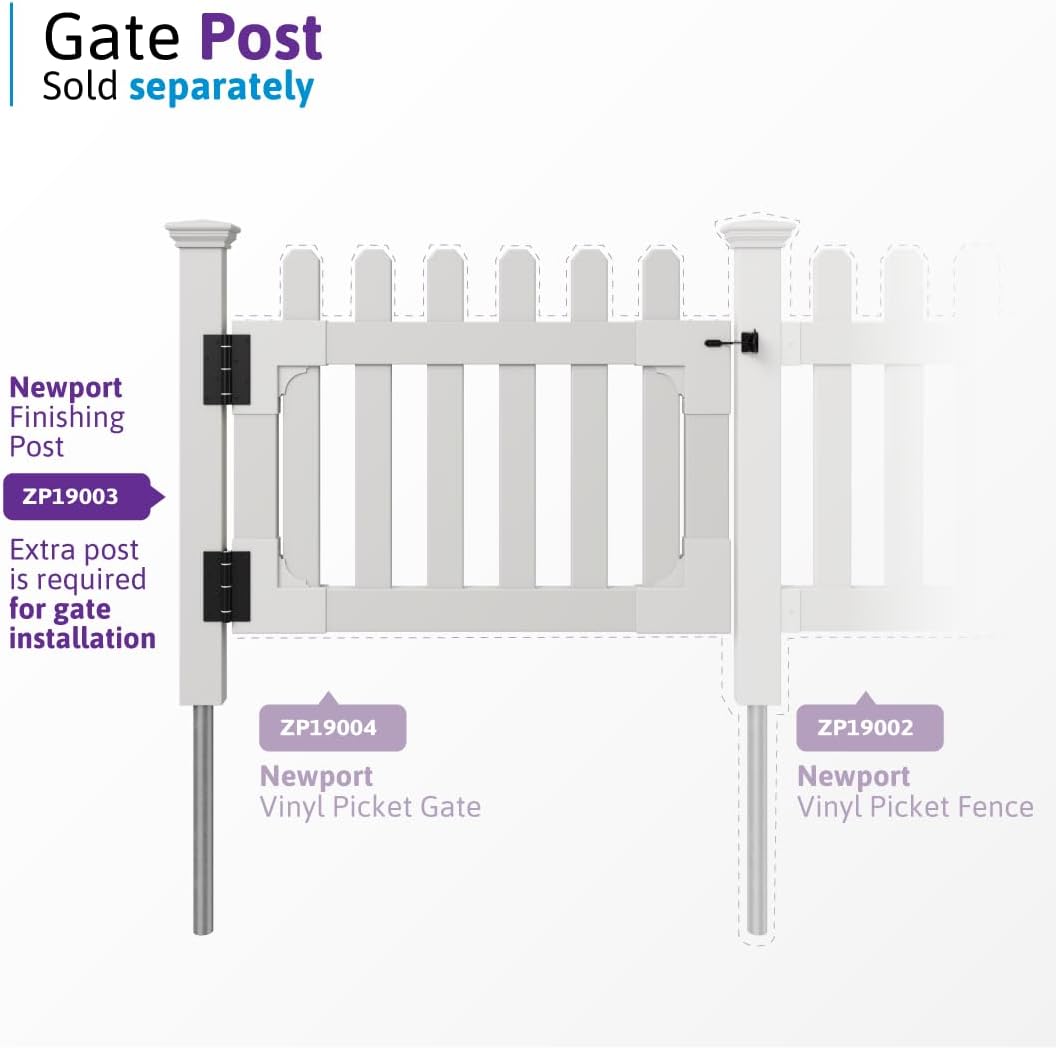 33.5in H x 42in W (1 Gate) No Dig WamBam Newport Gate Kit, White Vinyl Picket Fence Entry Kit for Newport Panels, Access Door for Backyard, Patio, Outdoor, or Garden Barrier, ZP19004