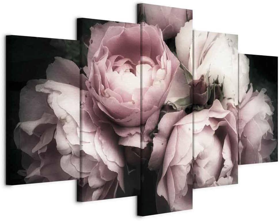 artgeist Canvas Wall Art Print Flowers Roses Rose 59x30 in - 5pcs Home Decor Framed Stretched Picture Photo Painting Artwork Image Peony Peonies b-B-0398-b-m