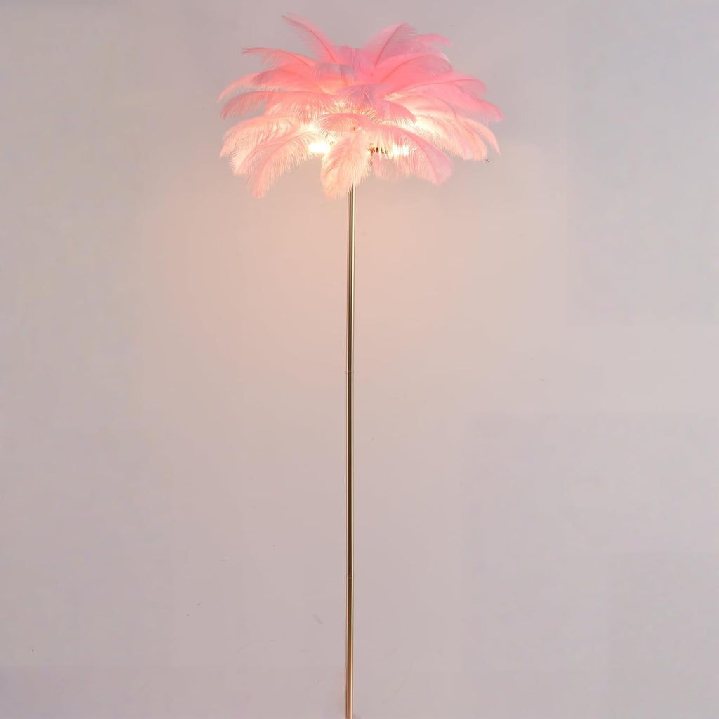 ZYLEIESENBAO Pink Feather Lamp Romantic Ostrich Feather Floor Lamp 3*G9bulbs Nordic Fluffy Standing Lamp for Creative Reading Lamp for Living Room Girl Bedroom Entryway Wedding Valentines Dating Gift