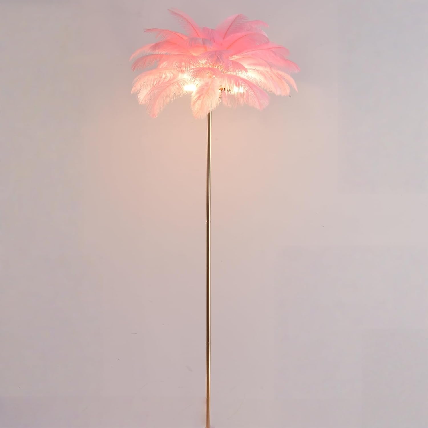 ZYLEIESENBAO Pink Feather Lamp Romantic Ostrich Feather Floor Lamp 3*G9bulbs Nordic Fluffy Standing Lamp for Creative Reading Lamp for Living Room Girl Bedroom Entryway Wedding Valentines Dating Gift