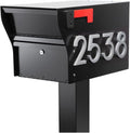 Whitehall MailVault Streetside Locking Mailbox with Standard Post and Personalizable Stand-Off Numbers – Steel, Secure Weather Resistant Modern Square Mailbox & Post (Black/Silver)
