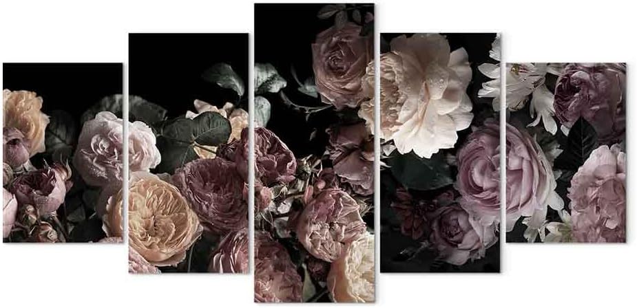 artgeist Canvas Wall Art Print Flowers 59x30 in - 5pcs Home Decor Framed Stretched Picture Photo Painting Artwork Image - Rose Nature Plants Peonies b-C-0641-b-m