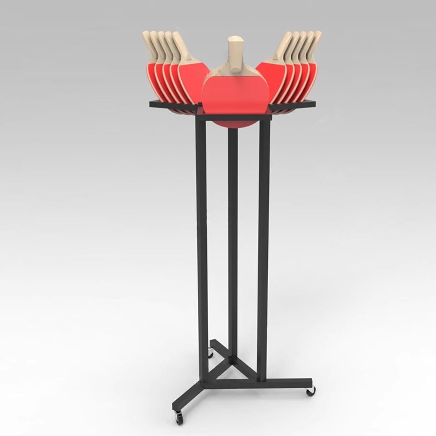 Sports Ball Organizer Holder Shelf Mobile Pingpong Balls & Racket Rack, Sturdy Table Tennis Equipment Storage Stand for Training Hall/Game Room/Garage Display, Save Space