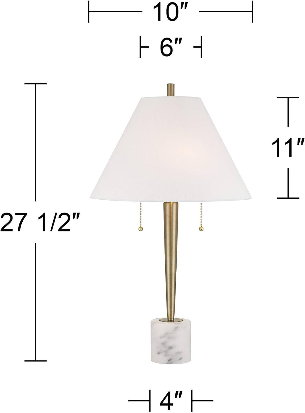 Possini Euro Design Brandi 27 1/2' Tall Modern Glam Luxury Table Lamp Pull Chain Gold Brass Finish Metal Marble Single White Shade Living Room Bedroom Bedside Nightstand House Office Home Reading