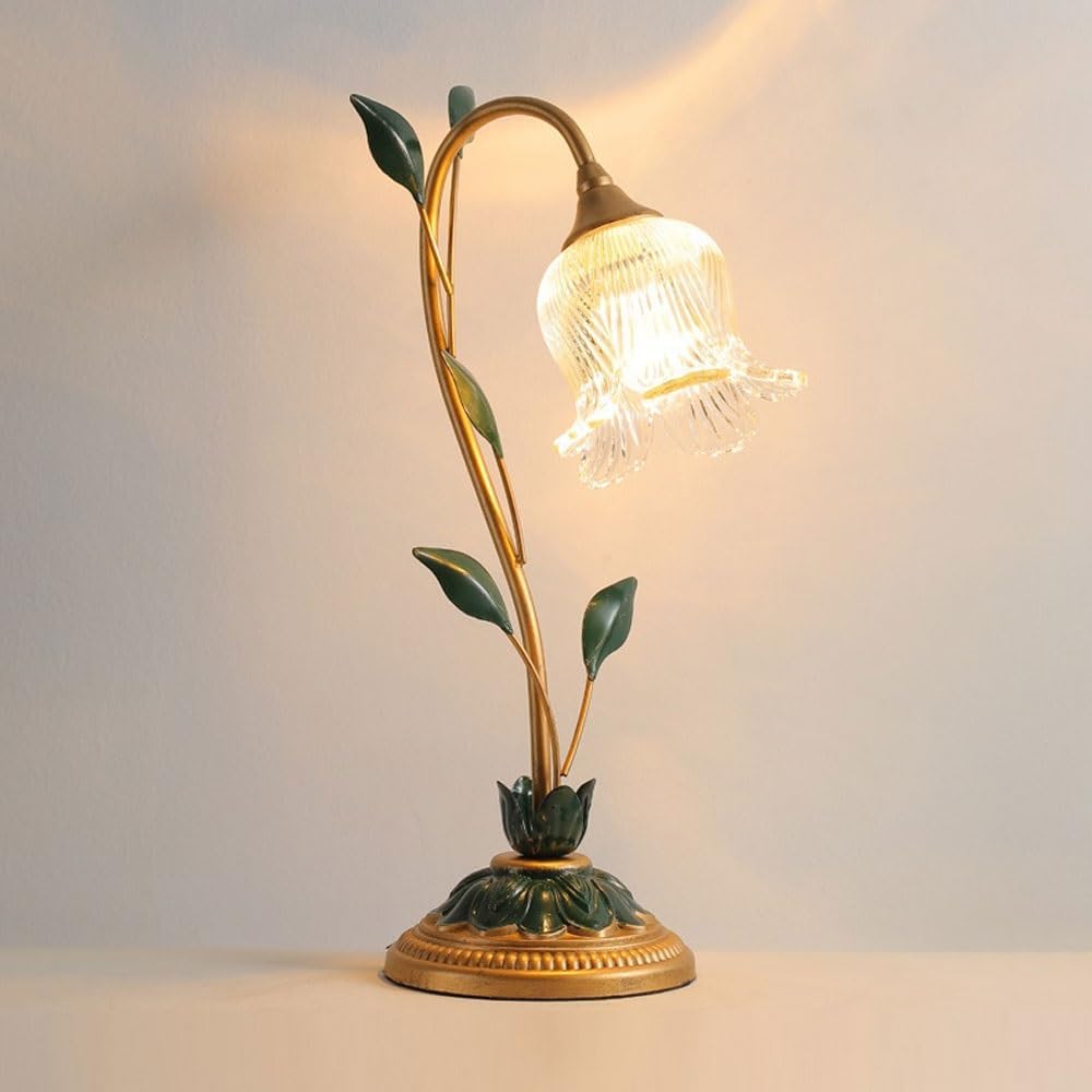 Crystal Table lamp Decorative Desk Lamp Bedroom Warm Bedside Artistic Rose Flower Gift Table Lamps(Small)