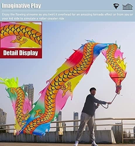 Dancing Dragon Ribbon Streamer, Dragon Silk Ribbon, Swing Fitness Dancing Dragon Ribbon Streamer, Dragon Head Silk Ribbon, Swing Ribbon Chinese Dancing Dragon Ribbon Streamer Outdoor Park(Multi-colore
