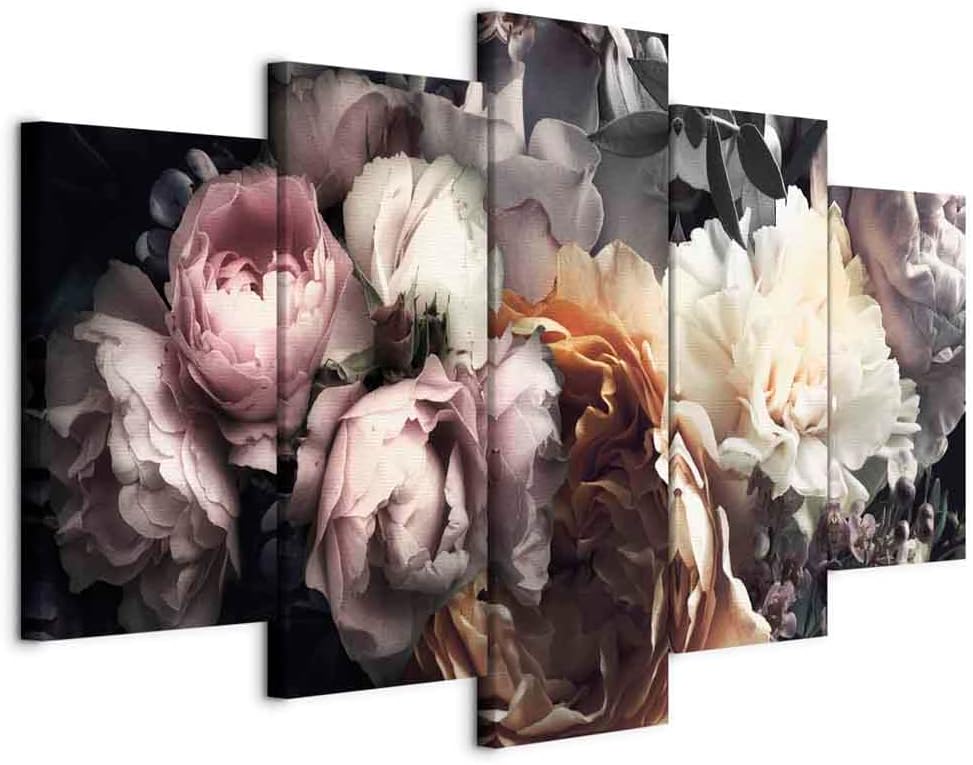 artgeist Canvas Wall Art Print Flowers 59x30 in - 5pcs Home Decor Framed Stretched Picture Photo Painting Artwork Image Rose Nature Plants Peonies b-C-0663-b-m
