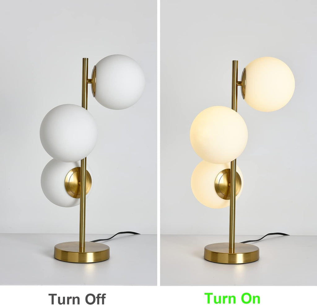 Bedside Table Lamps Set of 2, Mid Century Gold Globe Table Lamp, 3-Light Desk Lamp with Milk White Glass Shade Metal Base, Living Room End Table Lamp Nightstand Lamps for Bedroom