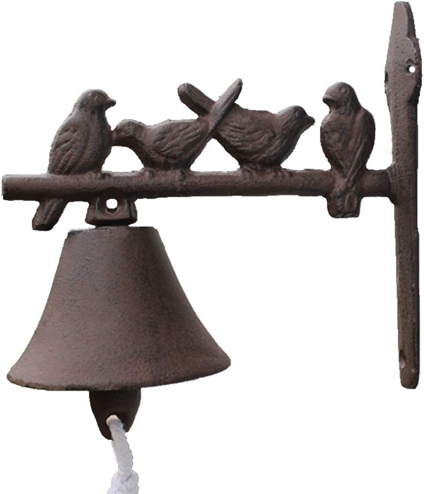 Door Bell, Decoration Bell with Bracket, Vintage Door Bell,Manual Doorbell， Cast Iron Garden Heavy Decorative Four Birds Door Decoration Bell Hanging Wall Ornaments Garden Home Wall Decoration Retro D