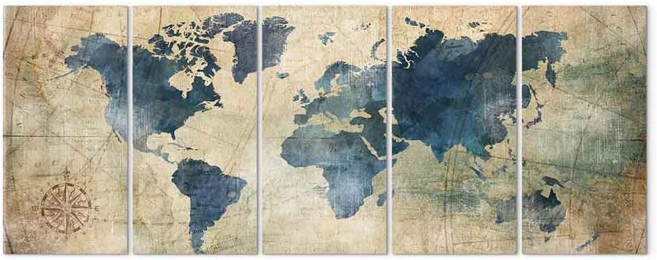 artgeist Acoustic Canvas Wall Art World Map 59x24 in - 5pcs Picture with Acoustic Foam Sound Print Artwork Room Acoustics Soundproofing k-A-0415-b-m