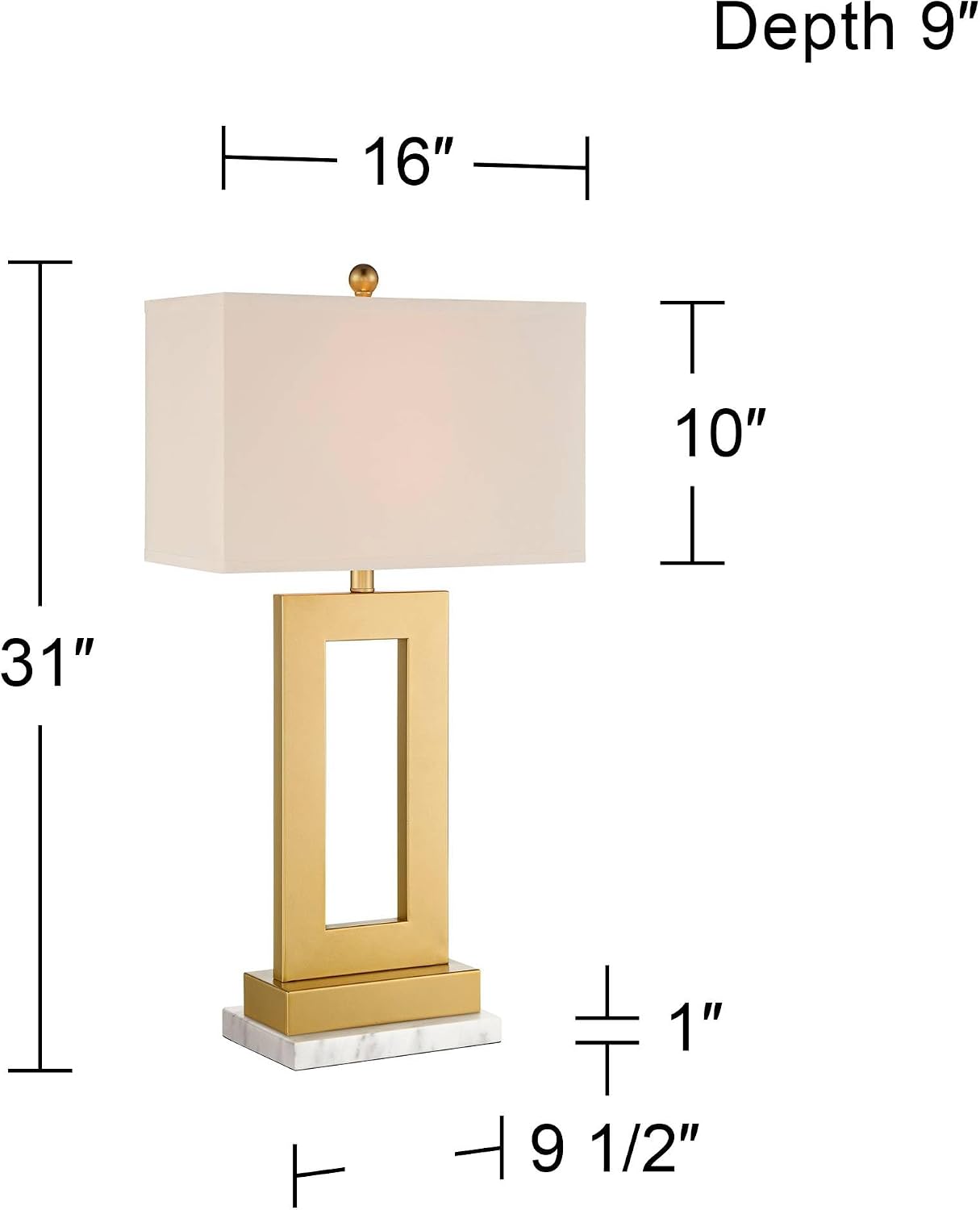 360 Lighting Marshall Modern Table Lamp with White Marble Riser 30' Tall Champagne Gold Metal Oatmeal Rectangular Box Shade Decor for Bedroom Living Nightstand Bedside Office Kids Room