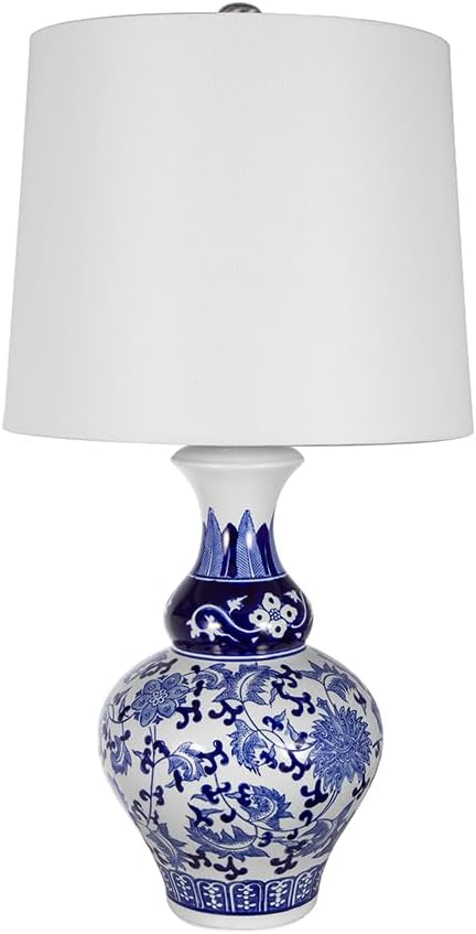 Montary 27.6' Chinoiserie Table Lamp, Classic Blue and White Round Ceramic Vase Lamp, Traditional Bedside Desk Nightstand Lamp for Bedroom Living Room Office College Bookcase Console