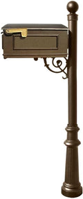 Lewiston Cast Aluminum Post Mount Mailbox System with Post, Aluminum Mailbox, Fluted Base and Ball Finial, Bronze, Ships in 2 boxes