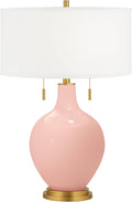 Color + Plus Toby 28' Tall Modern Glass Table Lamp Pull Chain Rose Pink Gold Brass Accents Finish Single Fabric White Shade Living Room Bedroom Bedside Nightstand House Office Home Reading Kitchen
