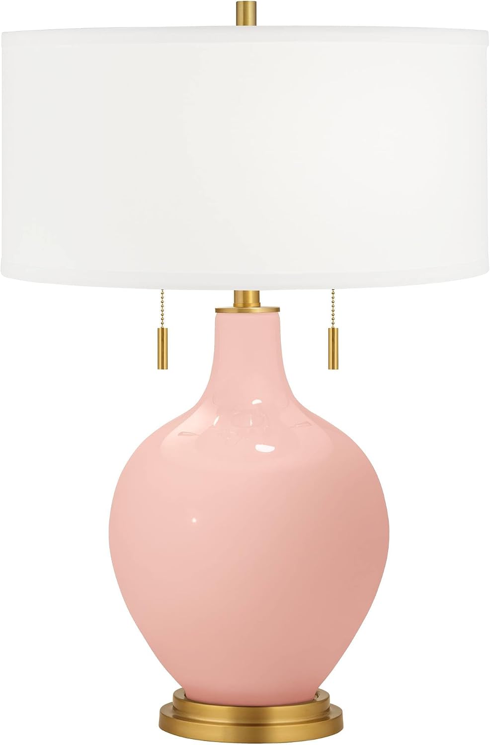 Color + Plus Toby 28' Tall Modern Glass Table Lamp Pull Chain Rose Pink Gold Brass Accents Finish Single Fabric White Shade Living Room Bedroom Bedside Nightstand House Office Home Reading Kitchen