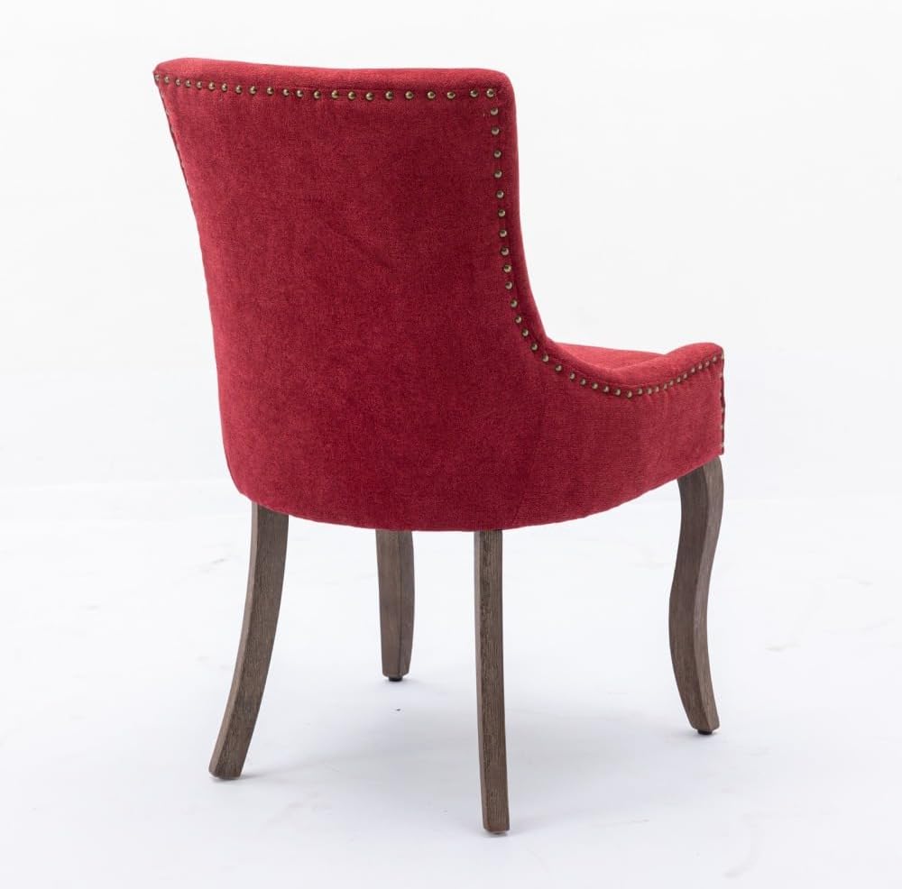 Dining Chairs Set of 2, Thickened Fabric Upholstered Chair with Neutral Solid Wood Legs & Bronze Nailhead Trim, Comfortable Accent Chairs for Dining Room/Kitchen/Living Space(Burgundy + Fabric)