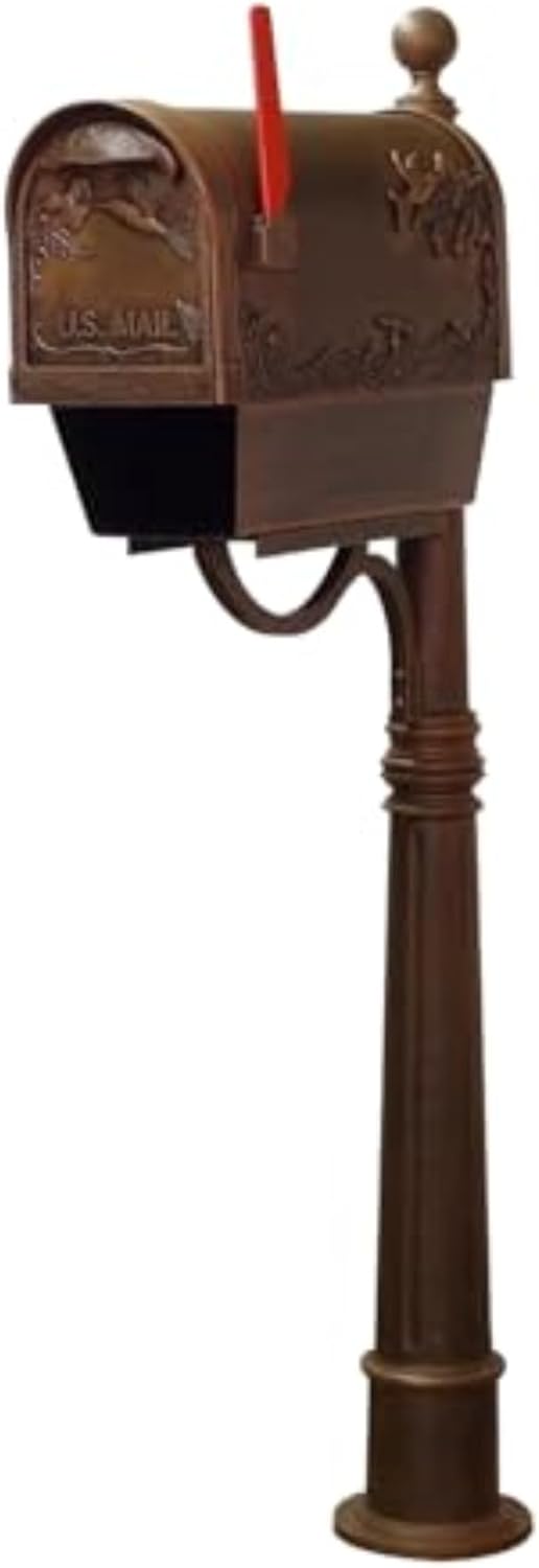 Special Lite Hummingbird Curbside Mailbox with Paper Tube and Ashland Post - Copper Aluminum Mailbox for Post Mount - SCB2005-SPK600-CP