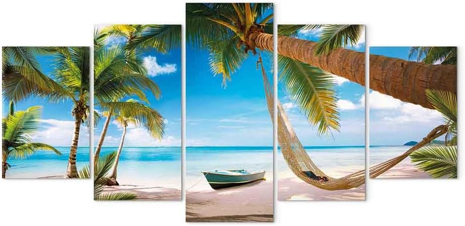artgeist Acoustic Canvas Wall Art Beach Sea 90x45 in - 5pcs Picture with Acoustic Foam Sound Print Artwork Room Acoustics Soundproofing 020112-20