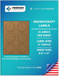 Premium Label Supply Brown Kraft Sticker Round Labels – 3' Circle – Laser/Inkjet Compatible – (6 per Sheet), 1000 Sheets – 6,000 Total Adhesive Labels