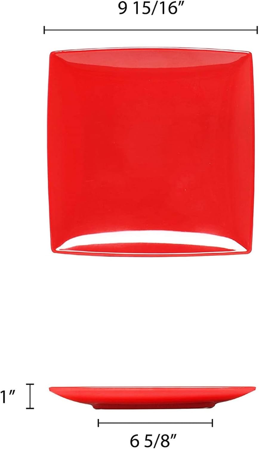 TrueCraftware- 10' x 10' Square Plate Classic Pure Red Dinnerware Melamine Set of 12- Dishwasher Safe Reusable Dinner Plates Durable Lightweight Dinnerware for Dinner Dishes