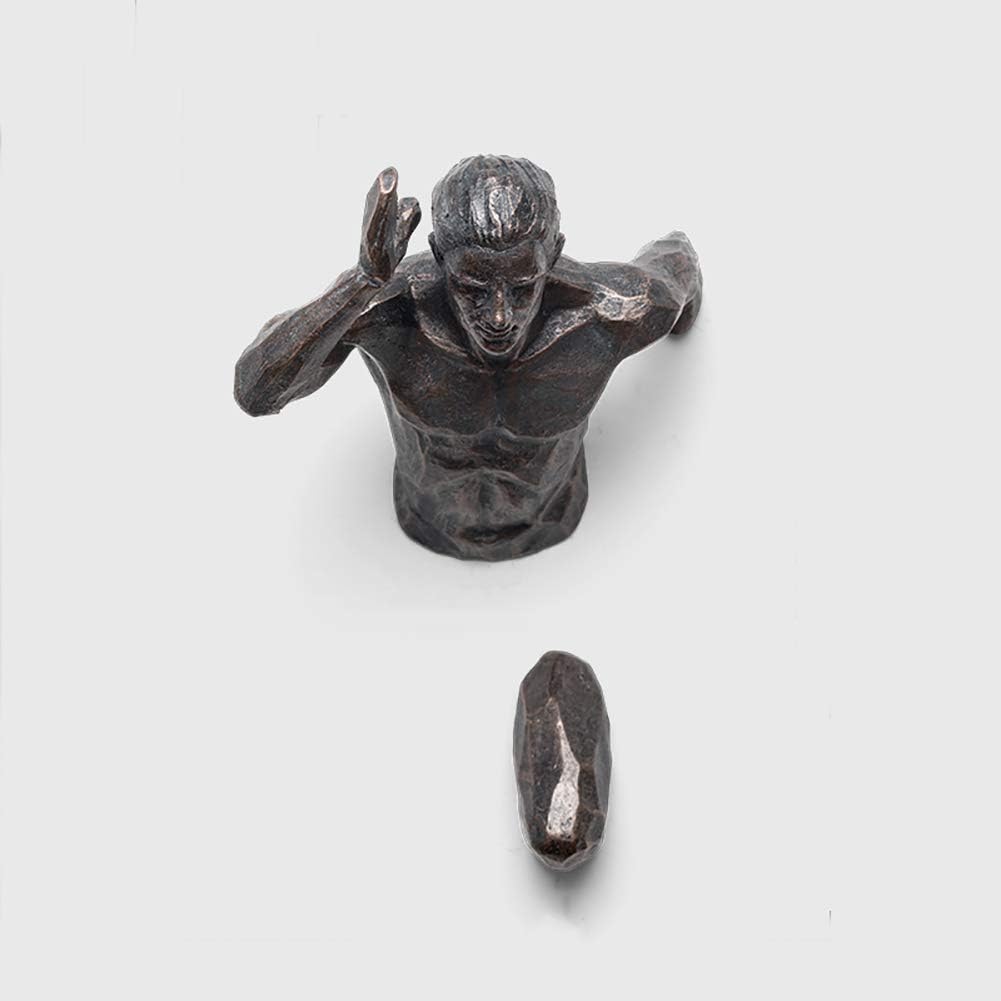 Metal Wall Art Decor, Creative Nude Male Wall Decor Sculptures,Human Torso 3D Body Art Statues for Bar Coffee Club,Running Climbing Man Wall Hanging Golden