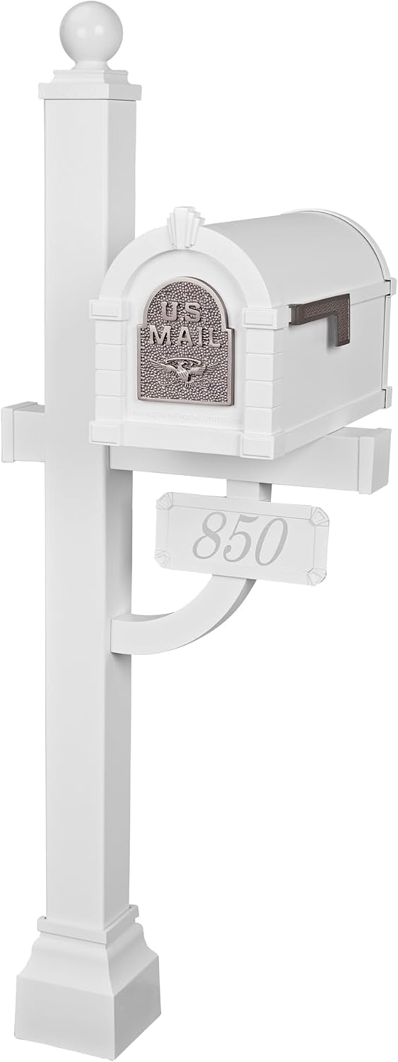 Gaines Keystone Series Mailbox - White with Satin Nickel Eagle