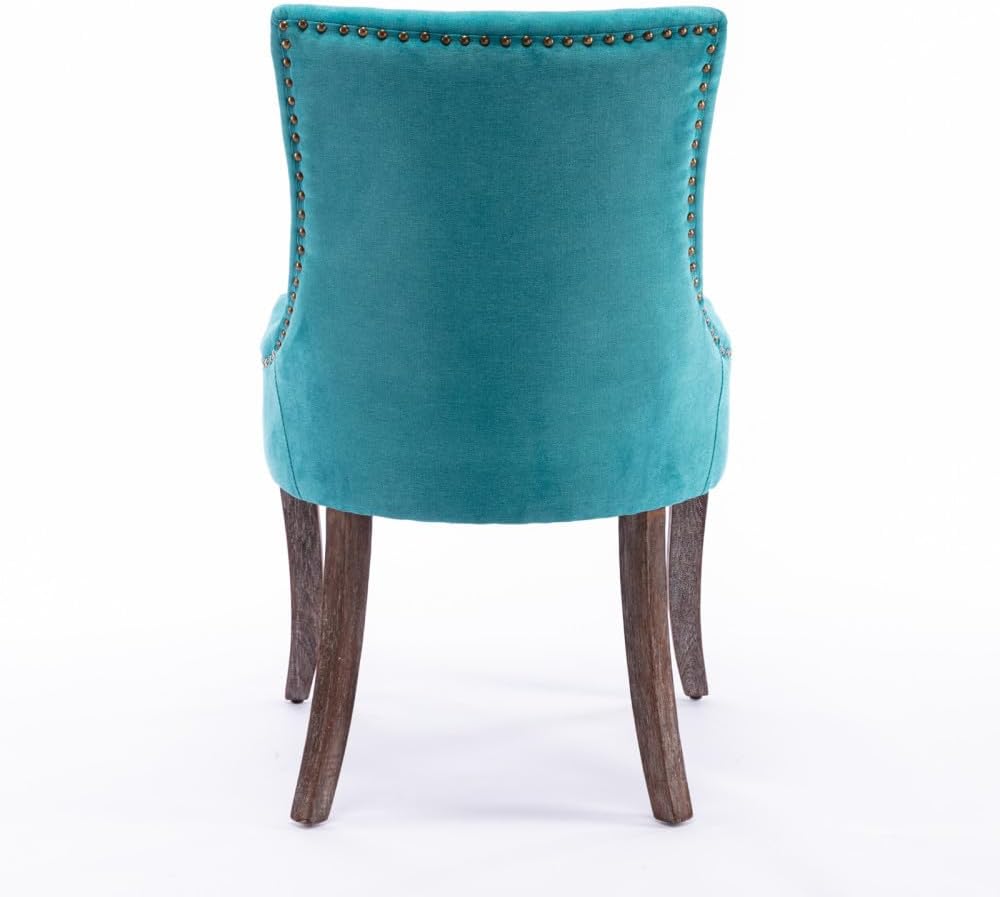 Dining Chairs Set of 2, Thickened Fabric Upholstered Chair with Neutral Solid Wood Legs & Bronze Nailhead Trim, Comfortable Accent Chairs for Dining Room/Kitchen/Living Space(Blue + Fabric)