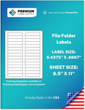 Premium Label Supply White File Folder Labels – 3.4375' x .667' – Laser/Inkjet Compatible – (30 per Sheet), 1000 Sheets - 30,000 Total Adhesive Stickers