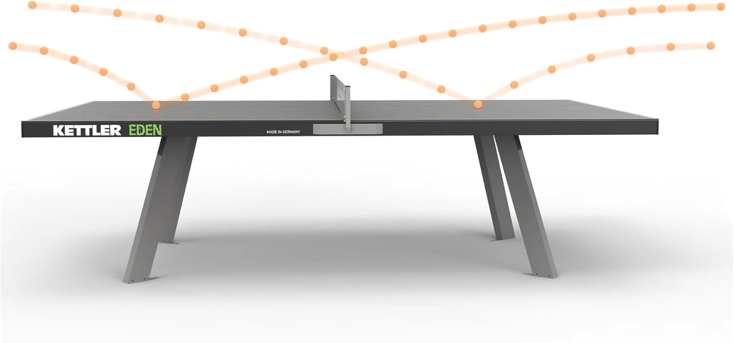 KETTLER Eden Weatherproof Stationary Outdoor Table Tennis Table with Galvanized Steel Legs and Permanent Net and Post System