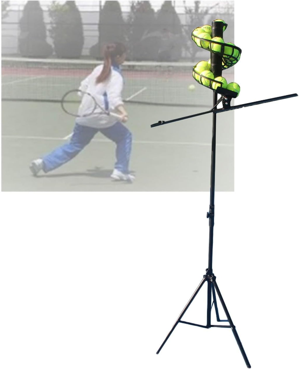 Tennis Ball Machine, Adjustable Height, Portable Manual Operation, Ideal for Beginners and Kids Training,Without Extra Track