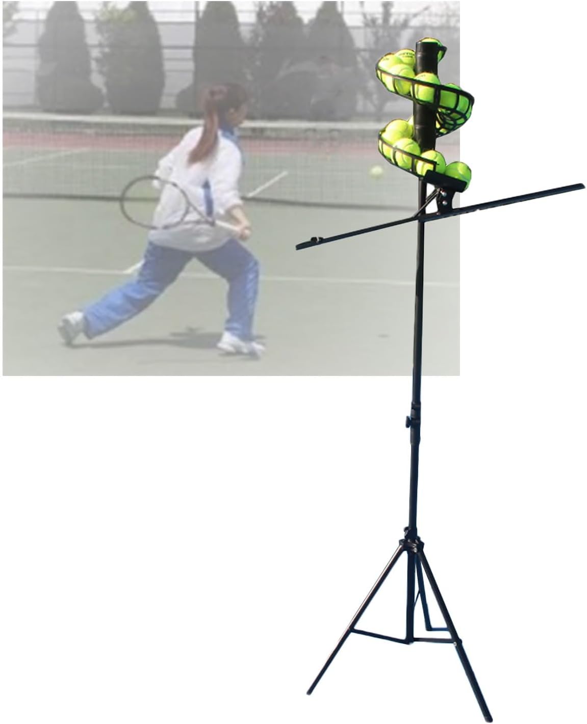 Tennis Ball Machine, Adjustable Height, Portable Manual Operation, Ideal for Beginners and Kids Training,Without Extra Track