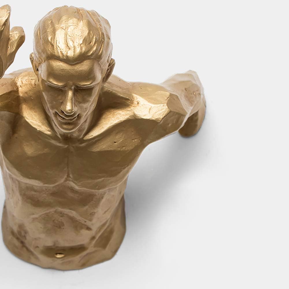 Metal Wall Art Decor, Creative Nude Male Wall Decor Sculptures,Human Torso 3D Body Art Statues for Bar Coffee Club,Running Climbing Man Wall Hanging Golden