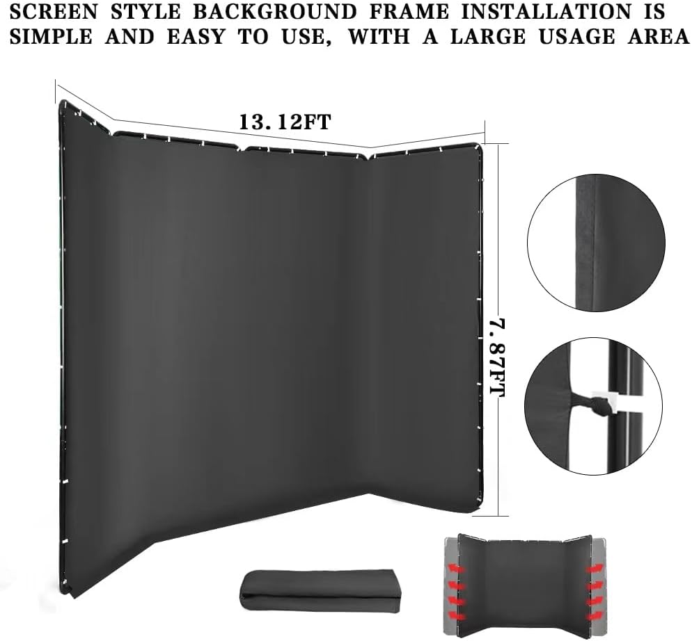 13.12ft * 7.87ft Portable Black Screen Large Screen Cutout Background wall Photography Backdrop Black Screen Support System, Suitable for Live Streaming, Character Shooting, Weddings, Video Studios