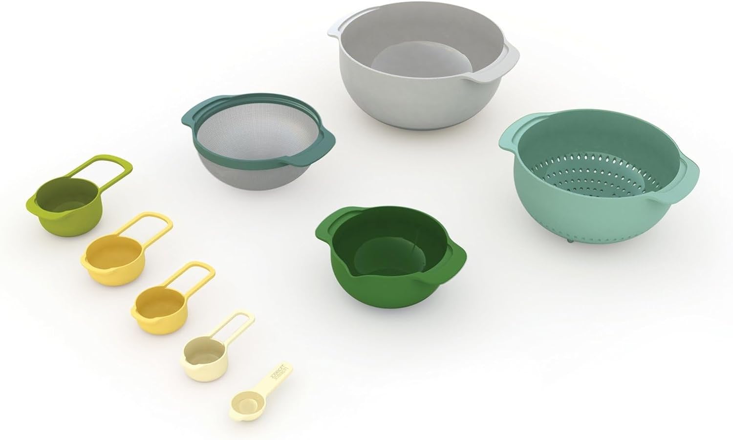 Joseph Joseph Nest 9 Nesting Bowls Set with Mixing Bowls Measuring Cups Sieve Colander, 9-Piece, Blue