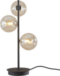 Mid Century Modern 3 Lights Globe Table Lamp Contemporary Minimalist Tall Bedside Desk Lamp Farmhouse Cognac Glass Nightstand Lamps Vintage Reading Light for Bedroom Living Room MTL03-B