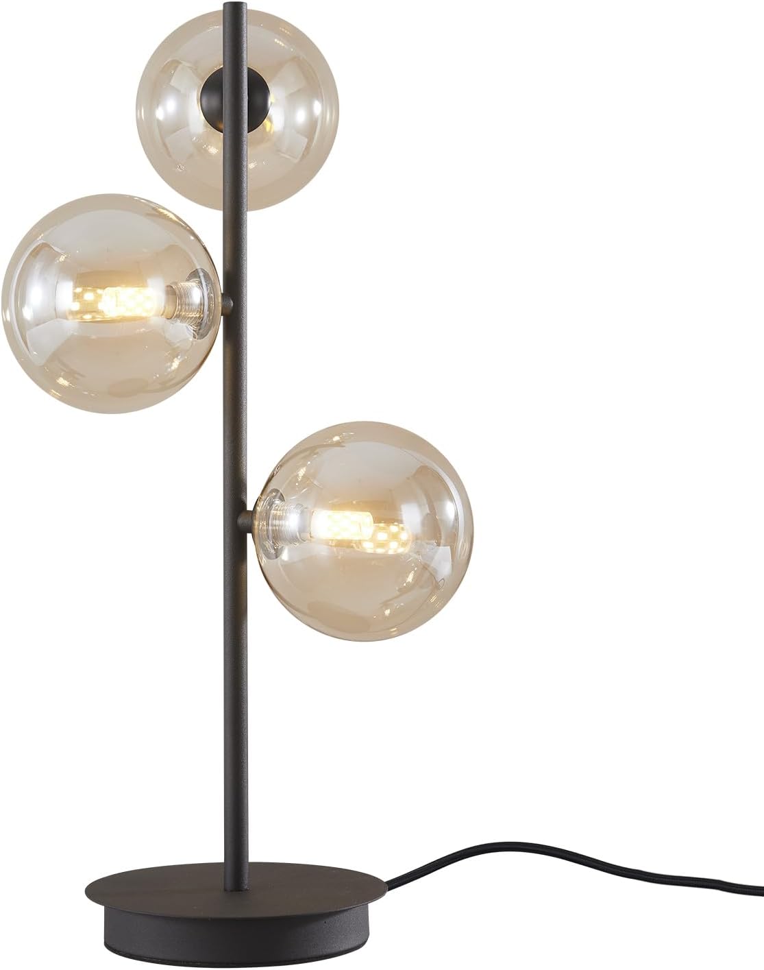 Mid Century Modern 3 Lights Globe Table Lamp Contemporary Minimalist Tall Bedside Desk Lamp Farmhouse Cognac Glass Nightstand Lamps Vintage Reading Light for Bedroom Living Room MTL03-B