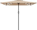 AreShark 8' X 10' Rectangular Patio Umbrella with Solar Lights, Lighted Solar Umbrella with Crank, Outdoor Table Umbrella for Garden, Deck, Backyard, Pool and Beach, Beige